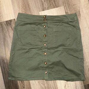 Olive Button-Front Skirt